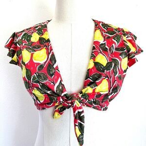 Beach Betty by Miracle Brands Slimming Tie Front Bikini Top Fruit Print Coral Ye